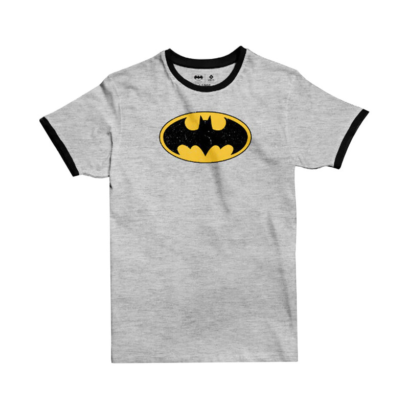 Jobedu Batman Logo Ringer T-shirt - Grey Mélange & Black - تي-شيرت - Size:Medium